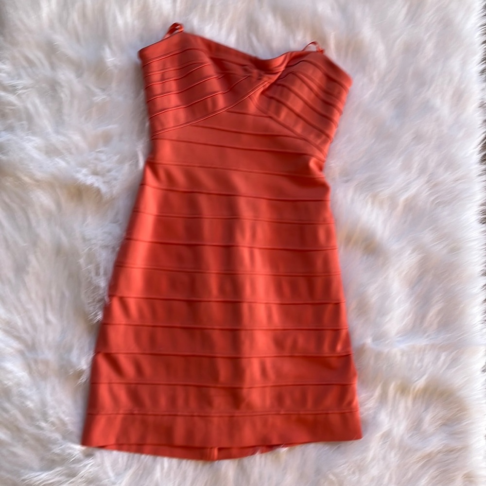 Coral strapless bodycon prom event dress